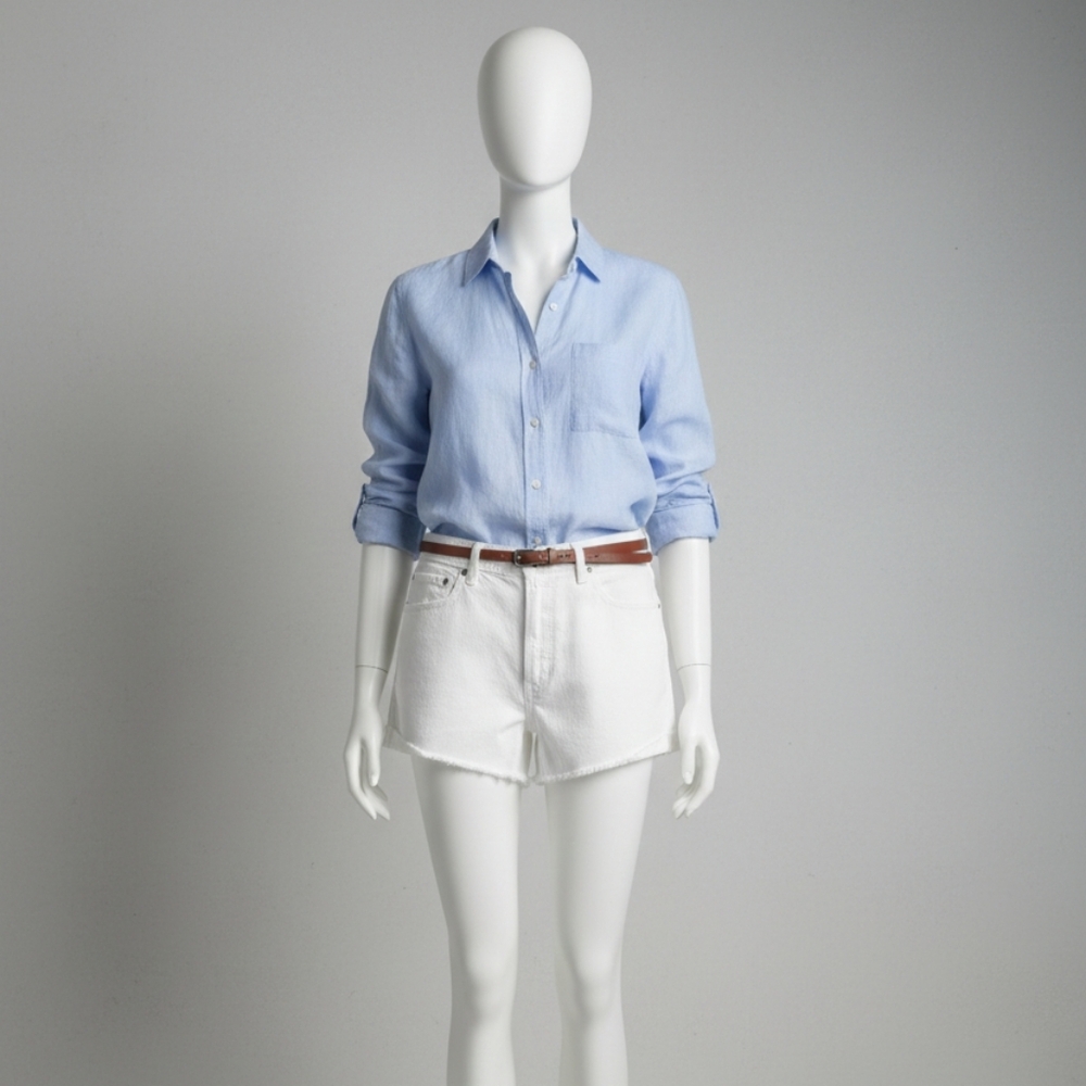 Abercrombie & Fitch White High Waist Denim Shorts with Brown Belt